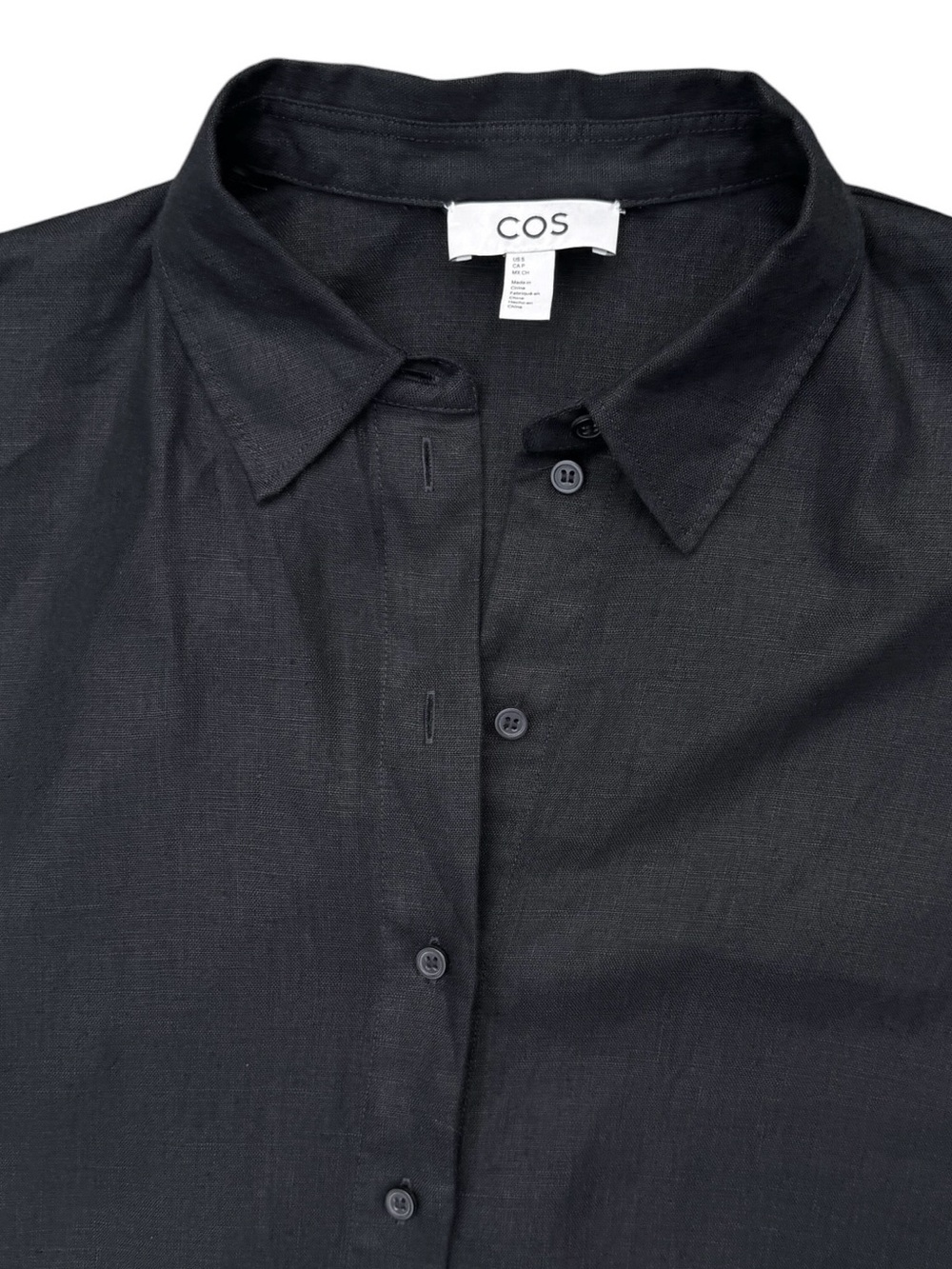 COS 100% Linen Summer Black Maxi Shirt Dress Oversized Size S - Picture 4 of 7